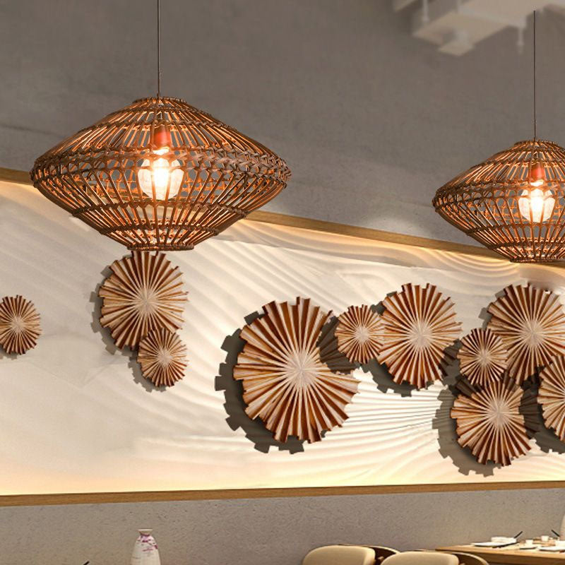 UFO Rattan Pendant Lighting Fixture Novelty Asia 1-Light Coffee Suspension Light Clearhalo 'Ceiling Lights' 'Pendant Lights' 'Pendants' Lighting' 2044572