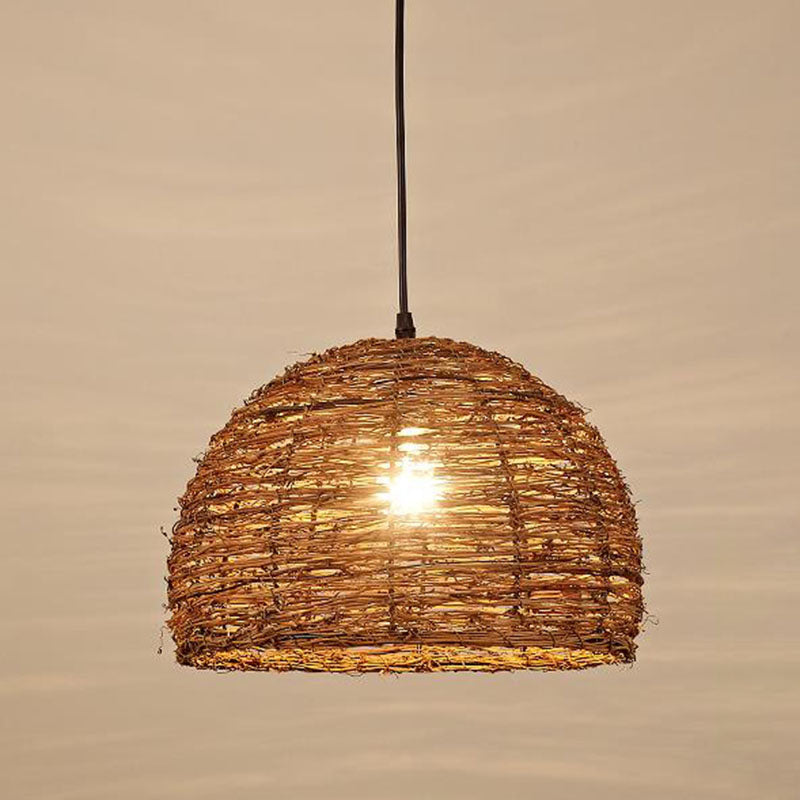 Brown Geometry Suspension Lamp Rustic Single Rattan Hanging Pendant Light for Living Room Clearhalo 'Ceiling Lights' 'Pendant Lights' 'Pendants' Lighting' 2044578