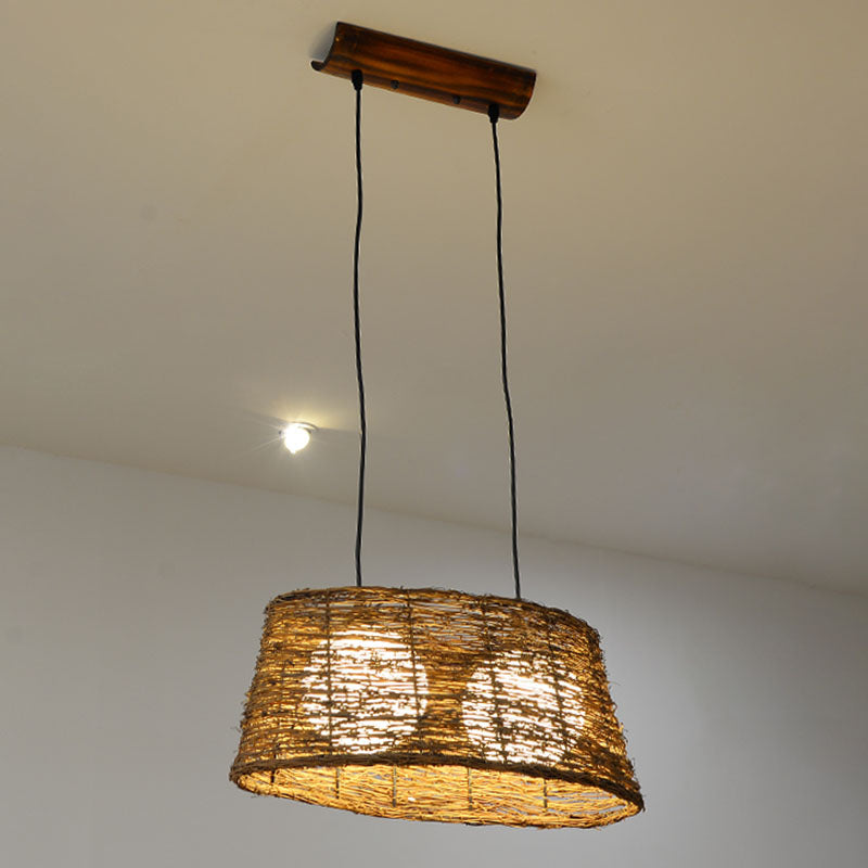 Rattan Oval Ceiling Hang Light Countryside 1 Head Wood Drop Pendant for Restaurant Clearhalo 'Ceiling Lights' 'Pendant Lights' 'Pendants' Lighting' 2044580