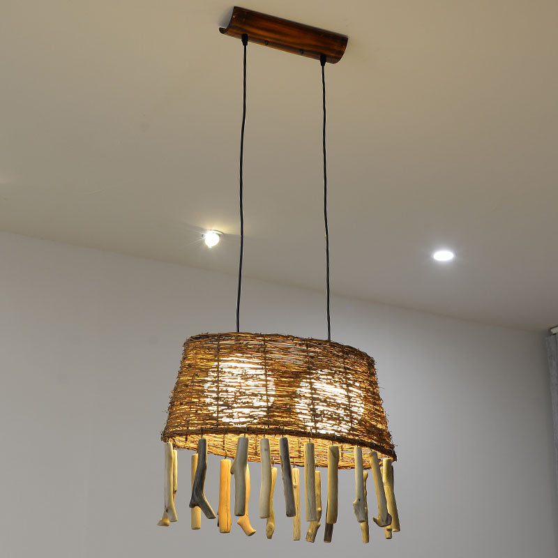 Rattan Oval Ceiling Hang Light Countryside 1 Head Wood Drop Pendant for Restaurant Clearhalo 'Ceiling Lights' 'Pendant Lights' 'Pendants' Lighting' 2044582