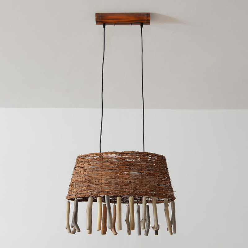 Rattan Oval Ceiling Hang Light Countryside 1 Head Wood Drop Pendant for Restaurant Clearhalo 'Ceiling Lights' 'Pendant Lights' 'Pendants' Lighting' 2044584