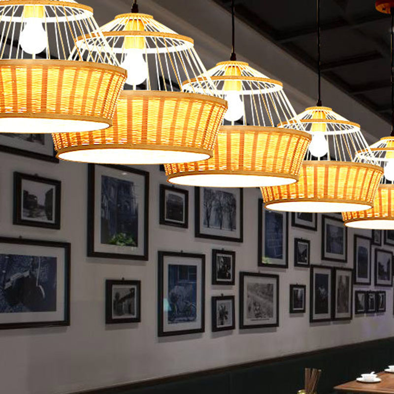 Hand Twisted Ceiling Suspension Lamp Asian Rattan 1 Bulb Bedside Pendant Light in Wood Wood A Clearhalo 'Ceiling Lights' 'Pendant Lights' 'Pendants' Lighting' 2044586_d766090f-a6f5-470a-bad7-e75cb75e6811