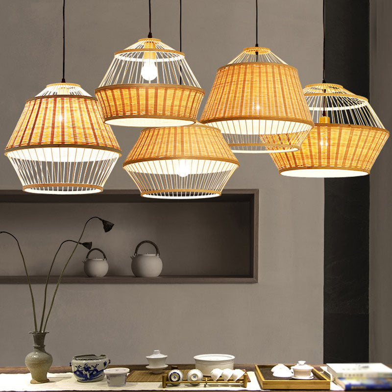 Hand Twisted Ceiling Suspension Lamp Asian Rattan 1 Bulb Bedside Pendant Light in Wood Clearhalo 'Ceiling Lights' 'Pendant Lights' 'Pendants' Lighting' 2044587