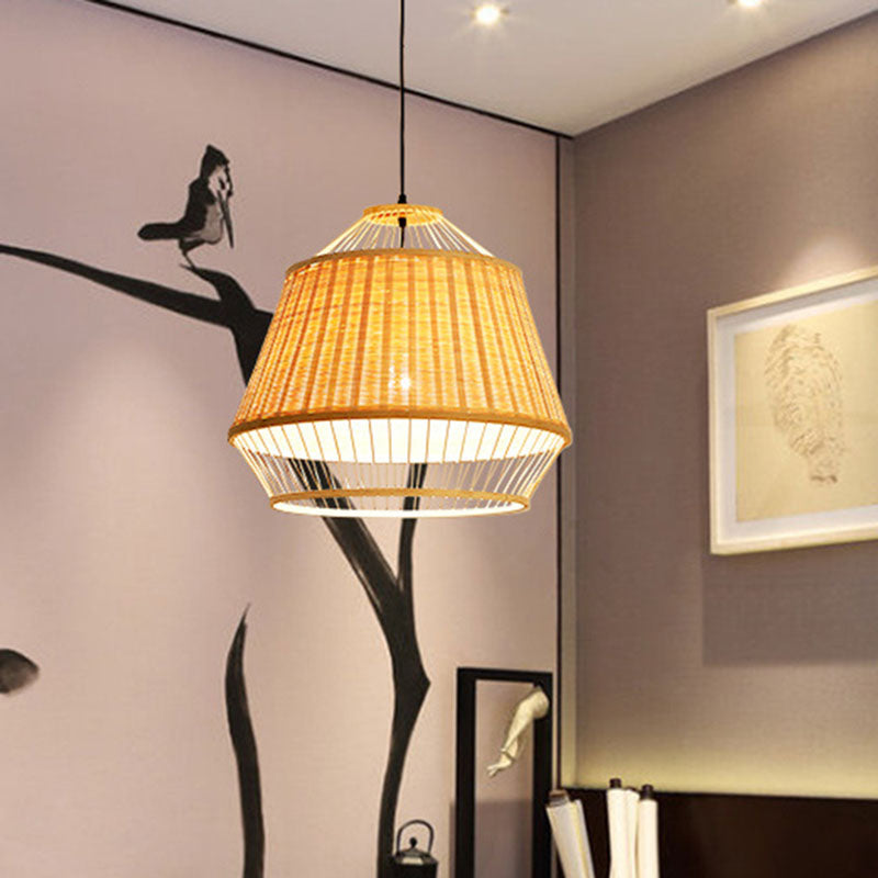 Hand Twisted Ceiling Suspension Lamp Asian Rattan 1 Bulb Bedside Pendant Light in Wood Wood C Clearhalo 'Ceiling Lights' 'Pendant Lights' 'Pendants' Lighting' 2044589_fedba380-9c8f-4cc7-9f1c-8909e871c840