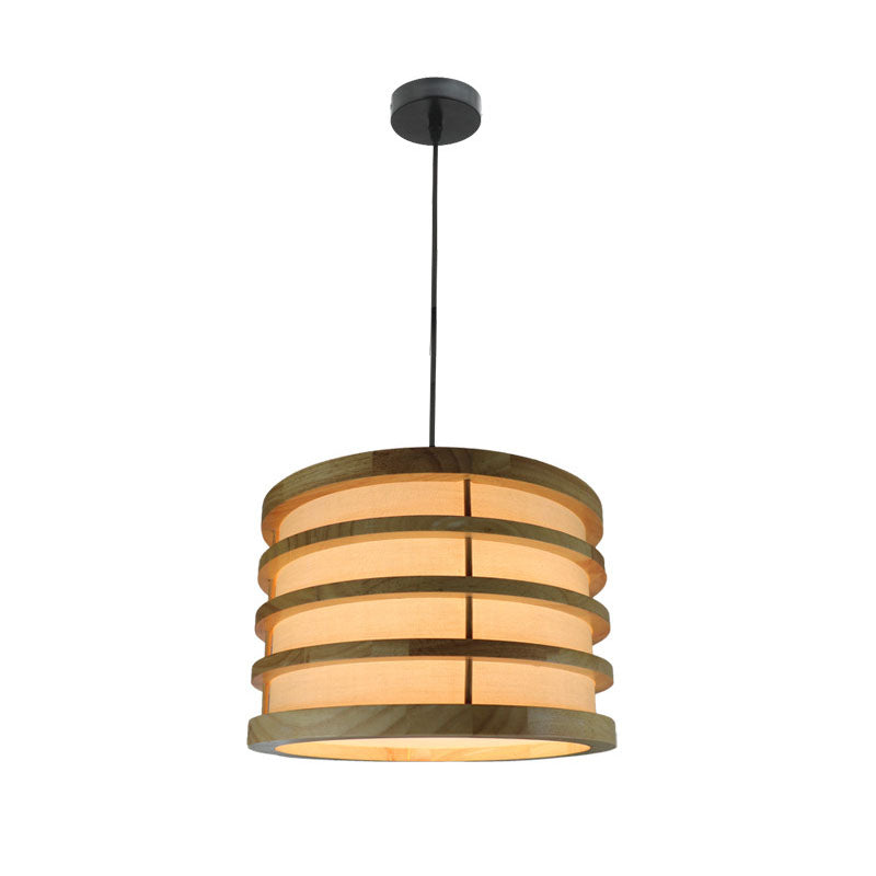 Beige Bucket Shaped Ceiling Pendant Contemporary 1-Light Wood Hanging Light Fixture Clearhalo 'Ceiling Lights' 'Pendant Lights' 'Pendants' Lighting' 2044596