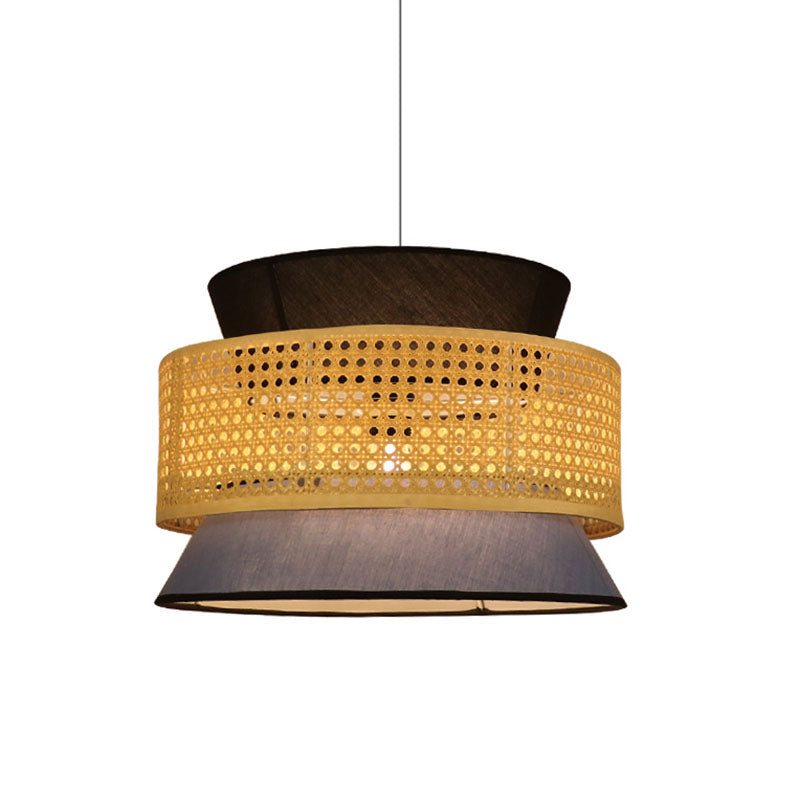 Novelty Asian Hourglass Pendant Lamp Bamboo Single Dining Room Ceiling Light with Mesh Screen in Beige Clearhalo 'Ceiling Lights' 'Pendant Lights' 'Pendants' Lighting' 2044601