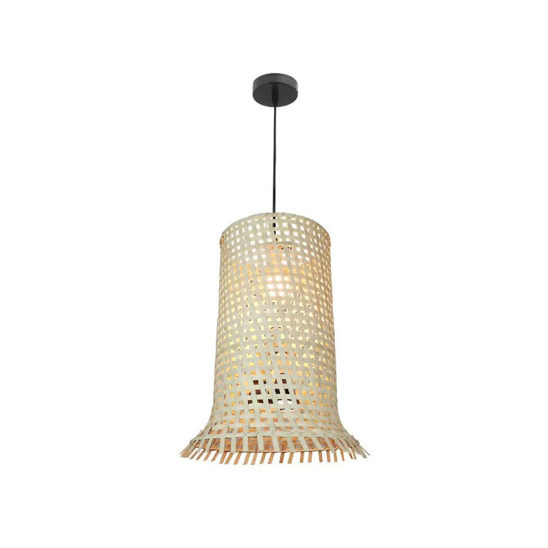 Bamboo Braided Cylindrical Ceiling Lamp Asian 1 Head Wood Hanging Pendant Light with Fringe Trim Clearhalo 'Ceiling Lights' 'Pendant Lights' 'Pendants' Lighting' 2044610