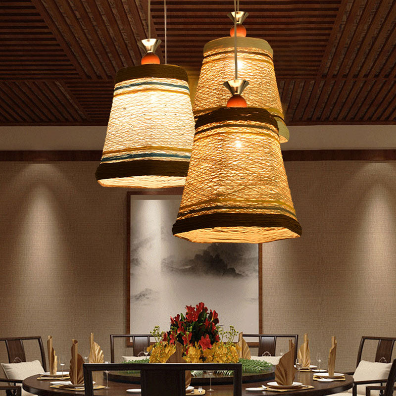 Chinese Bell Shaped Pendant Lamp Rattan Fiber Single Restaurant Hanging Light Fixture Clearhalo 'Ceiling Lights' 'Pendant Lights' 'Pendants' Lighting' 2044627