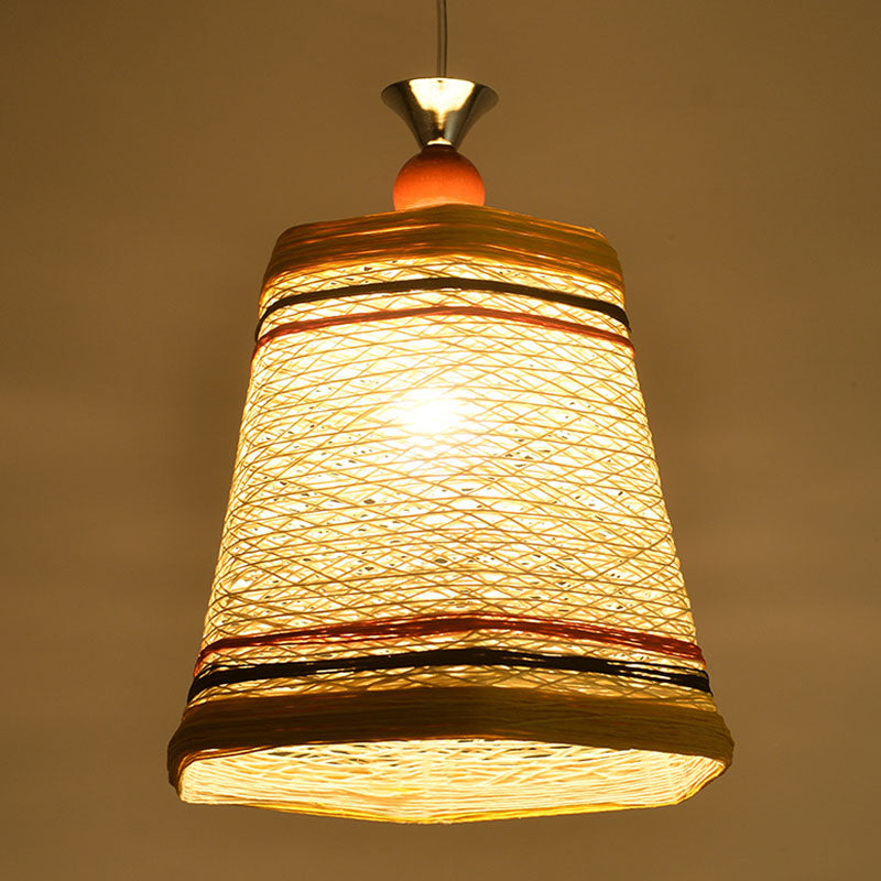 Chinese Bell Shaped Pendant Lamp Rattan Fiber Single Restaurant Hanging Light Fixture Clearhalo 'Ceiling Lights' 'Pendant Lights' 'Pendants' Lighting' 2044628