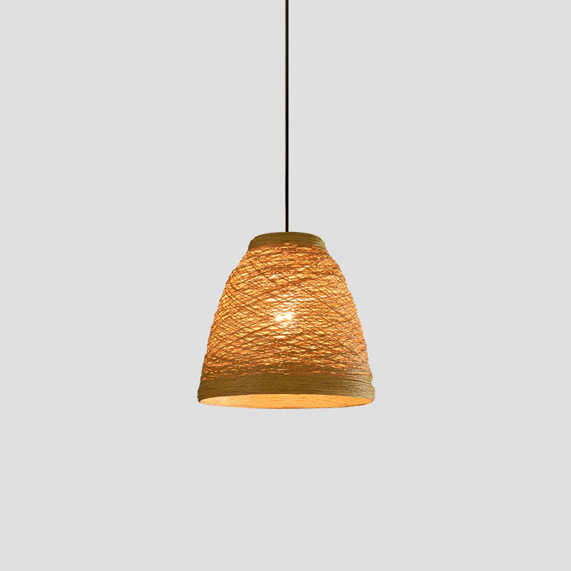 Weaving Bell Hanging Lamp Asian Style Rattan 1 Bulb Snack Bar Suspension Pendant Light Brown Small Clearhalo 'Ceiling Lights' 'Pendant Lights' 'Pendants' Lighting' 2044639_4e4ab6f6-b4a8-4a10-8562-9f7660874cf2