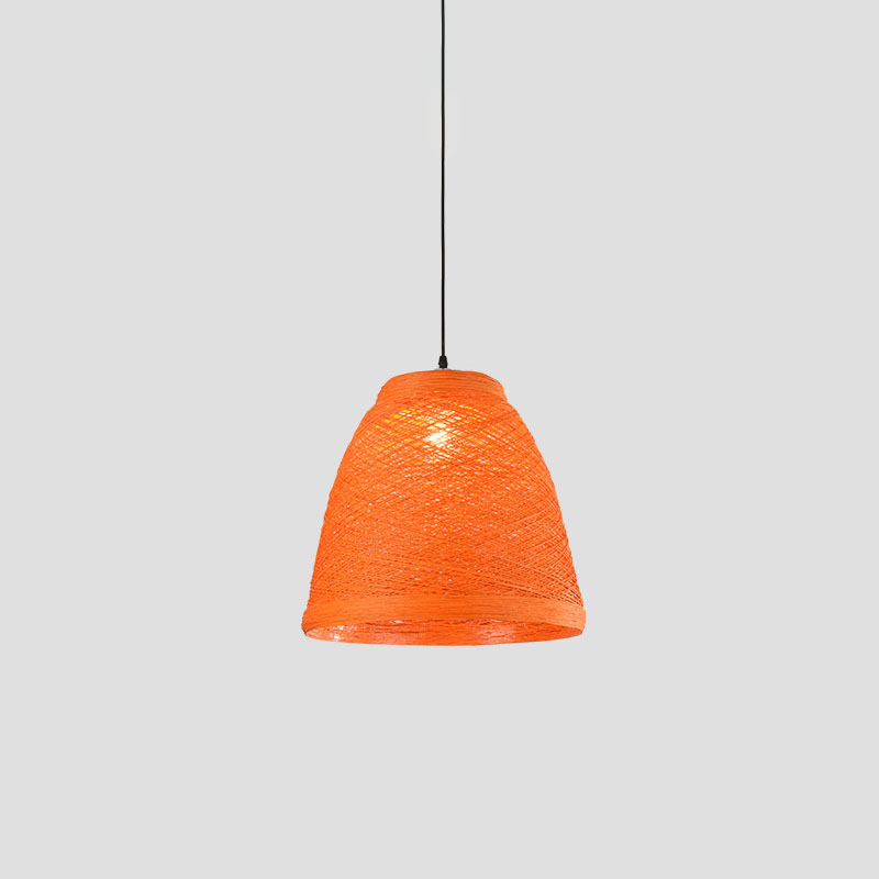 Weaving Bell Hanging Lamp Asian Style Rattan 1 Bulb Snack Bar Suspension Pendant Light Orange Small Clearhalo 'Ceiling Lights' 'Pendant Lights' 'Pendants' Lighting' 2044641_8aa66aa7-8d78-4fba-a5cb-3673d8686c73