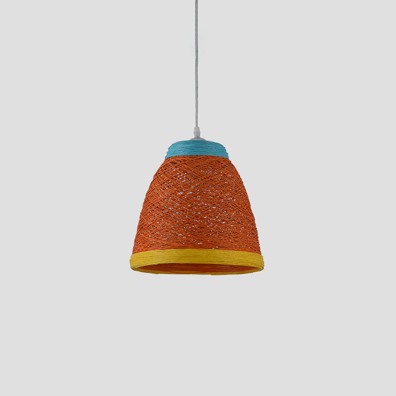 Weaving Bell Hanging Lamp Asian Style Rattan 1 Bulb Snack Bar Suspension Pendant Light Orange-Red Small Clearhalo 'Ceiling Lights' 'Pendant Lights' 'Pendants' Lighting' 2044643_70943eb8-289f-4e0e-a8c8-636fb4abd449