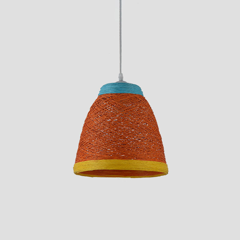 Weaving Bell Hanging Lamp Asian Style Rattan 1 Bulb Snack Bar Suspension Pendant Light Orange-Red Large Clearhalo 'Ceiling Lights' 'Pendant Lights' 'Pendants' Lighting' 2044644_4ecdb780-3889-451b-9e6e-4ba07df9ab1d