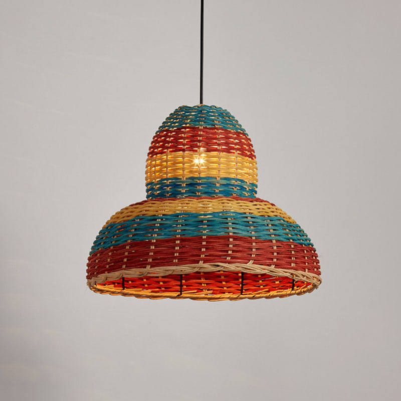 Hand-Woven Rattan Ceiling Suspension Lamp Asian 1 Head Multi-Colored Pendant Light Fixture Clearhalo 'Ceiling Lights' 'Pendant Lights' 'Pendants' Lighting' 2044648