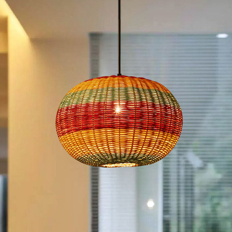 Hand-Woven Rattan Ceiling Suspension Lamp Asian 1 Head Multi-Colored Pendant Light Fixture Clearhalo 'Ceiling Lights' 'Pendant Lights' 'Pendants' Lighting' 2044651