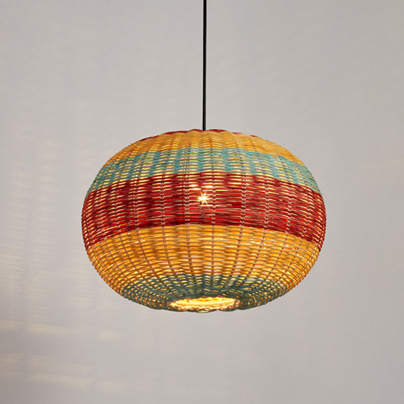 Hand-Woven Rattan Ceiling Suspension Lamp Asian 1 Head Multi-Colored Pendant Light Fixture Clearhalo 'Ceiling Lights' 'Pendant Lights' 'Pendants' Lighting' 2044652