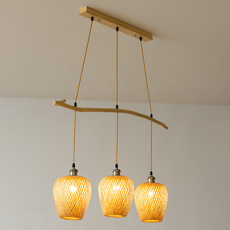 Chinese Style Single Multi-Light Pendant Wood Lantern Hanging Light with Bamboo Shade Clearhalo 'Ceiling Lights' 'Pendant Lights' 'Pendants' Lighting' 2044656