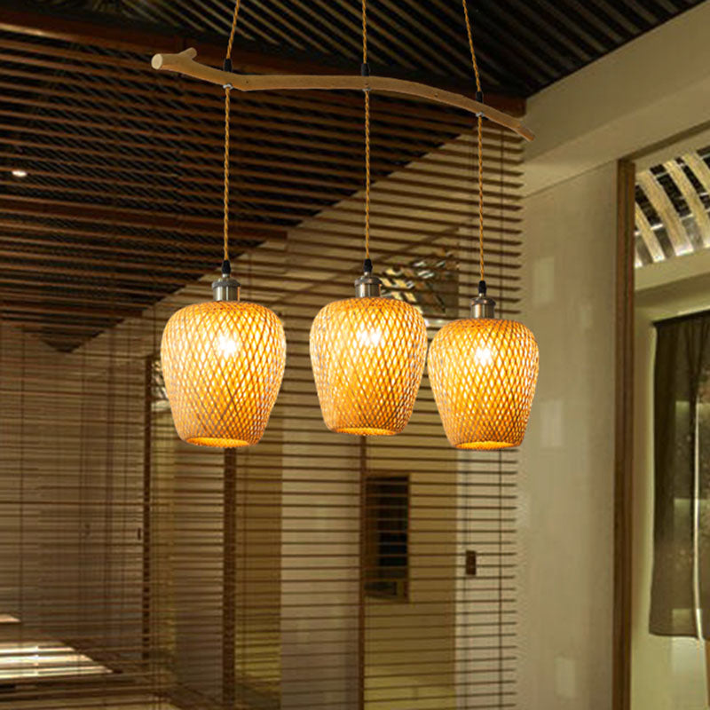 Chinese Style Single Multi-Light Pendant Wood Lantern Hanging Light with Bamboo Shade Clearhalo 'Ceiling Lights' 'Pendant Lights' 'Pendants' Lighting' 2044658