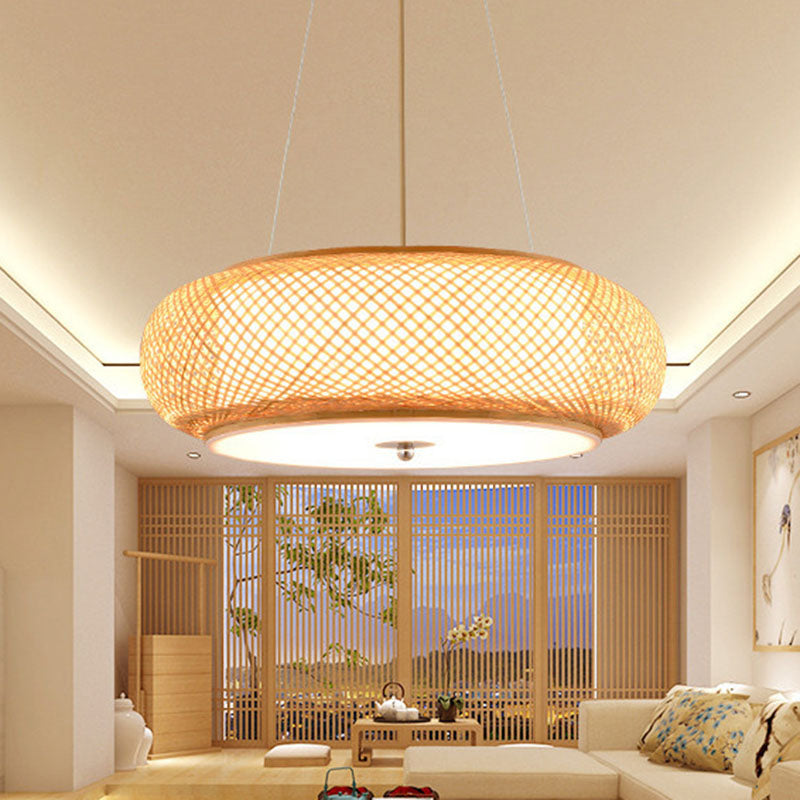 Round Hanging Light Fixture Asia Bamboo 1 Bulb Living Room Ceiling Pendant in Wood Clearhalo 'Ceiling Lights' 'Pendant Lights' 'Pendants' Lighting' 2044665