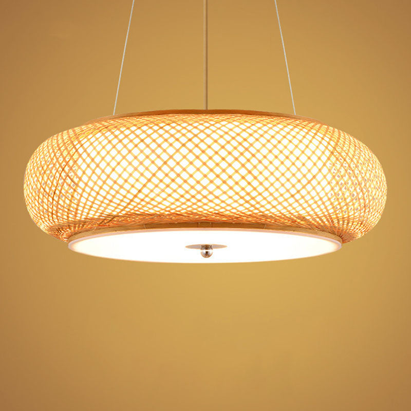 Round Hanging Light Fixture Asia Bamboo 1 Bulb Living Room Ceiling Pendant in Wood Clearhalo 'Ceiling Lights' 'Pendant Lights' 'Pendants' Lighting' 2044666