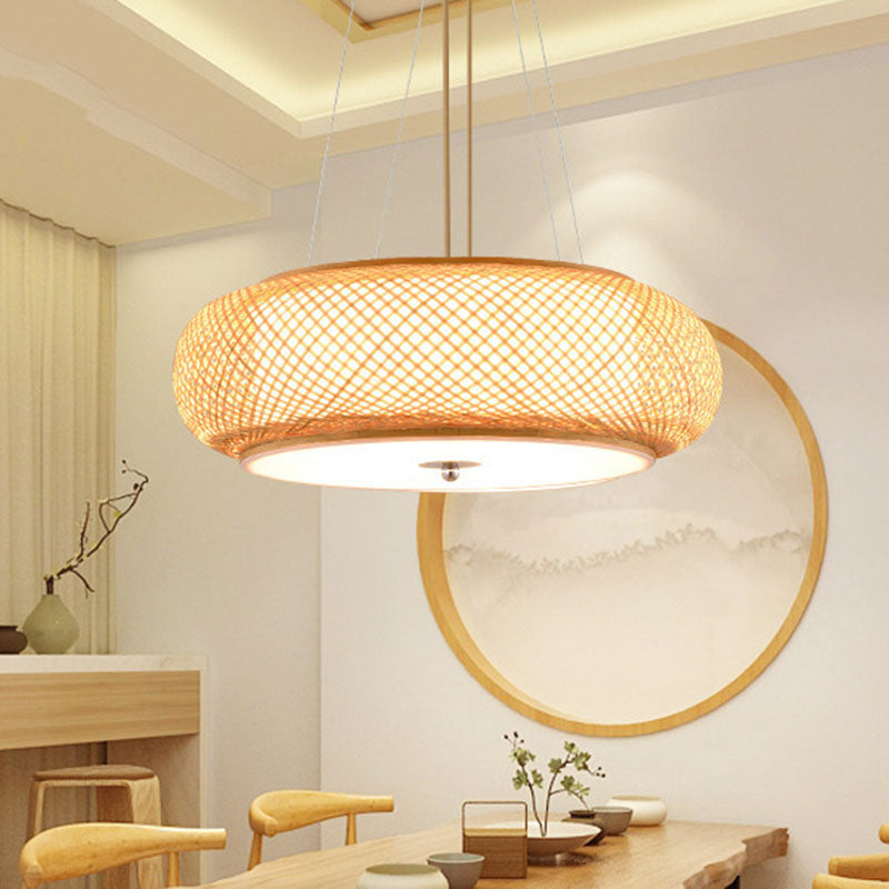 Round Hanging Light Fixture Asia Bamboo 1 Bulb Living Room Ceiling Pendant in Wood Clearhalo 'Ceiling Lights' 'Pendant Lights' 'Pendants' Lighting' 2044667