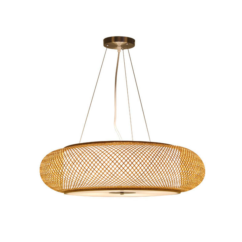 Round Hanging Light Fixture Asia Bamboo 1 Bulb Living Room Ceiling Pendant in Wood Clearhalo 'Ceiling Lights' 'Pendant Lights' 'Pendants' Lighting' 2044669