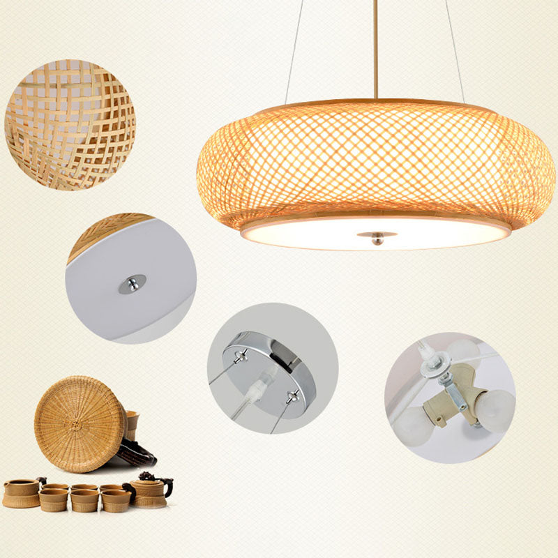 Round Hanging Light Fixture Asia Bamboo 1 Bulb Living Room Ceiling Pendant in Wood Clearhalo 'Ceiling Lights' 'Pendant Lights' 'Pendants' Lighting' 2044671