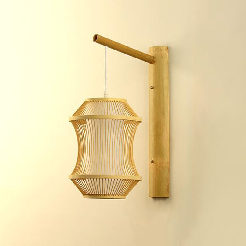 Geometric Shape Wall Light Fixture Asian Bamboo 1-Light Wood Wall Lamp for Bedroom Wood D Clearhalo 'Wall Lamps & Sconces' 'Wall Lights' Lighting' 2044712