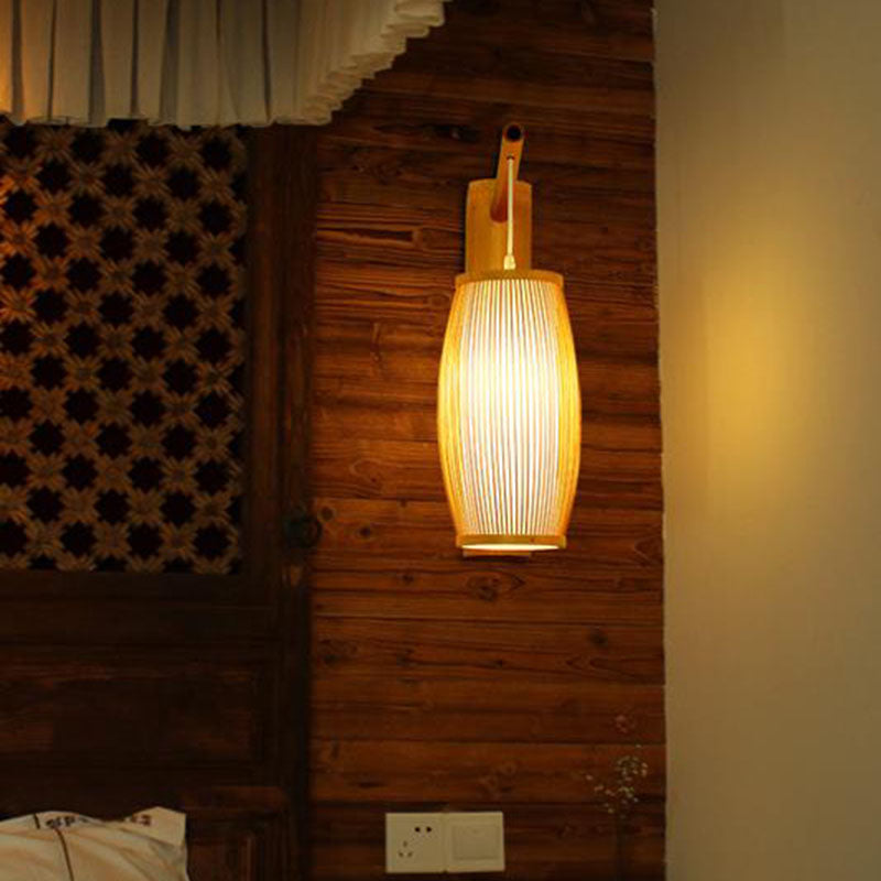 Geometric Shape Wall Light Fixture Asian Bamboo 1-Light Wood Wall Lamp for Bedroom Wood G Clearhalo 'Wall Lamps & Sconces' 'Wall Lights' Lighting' 2044715