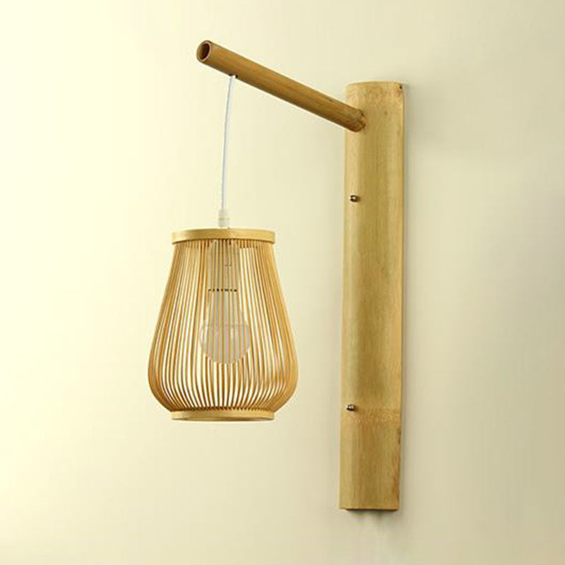 Geometric Shape Wall Light Fixture Asian Bamboo 1-Light Wood Wall Lamp for Bedroom Wood I Clearhalo 'Wall Lamps & Sconces' 'Wall Lights' Lighting' 2044717