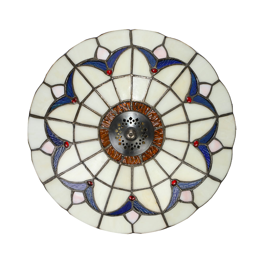 Living Room Ceiling Lights Rustic Style 10"/12" Inch Dome Flush Mount Light Fixture with Jewel Decoration in White/Beige/Blue/Clear Clearhalo 'Ceiling Lights' 'Close To Ceiling Lights' 'Close to ceiling' 'Glass shade' 'Glass' 'Semi-flushmount' 'Tiffany close to ceiling' 'Tiffany' Lighting' 20450