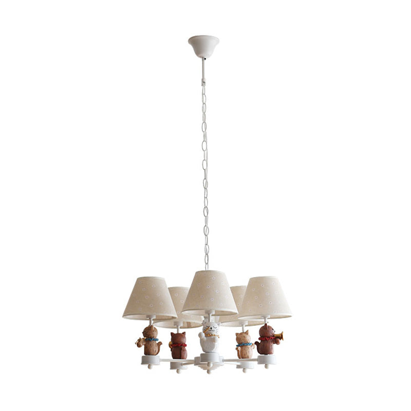 Nordic Style Chandelier with Pet Cat 5 Lights Metal Hanging Light with White Shade for Foyer Clearhalo 'Ceiling Lights' 'Chandeliers' Lighting' options 204517
