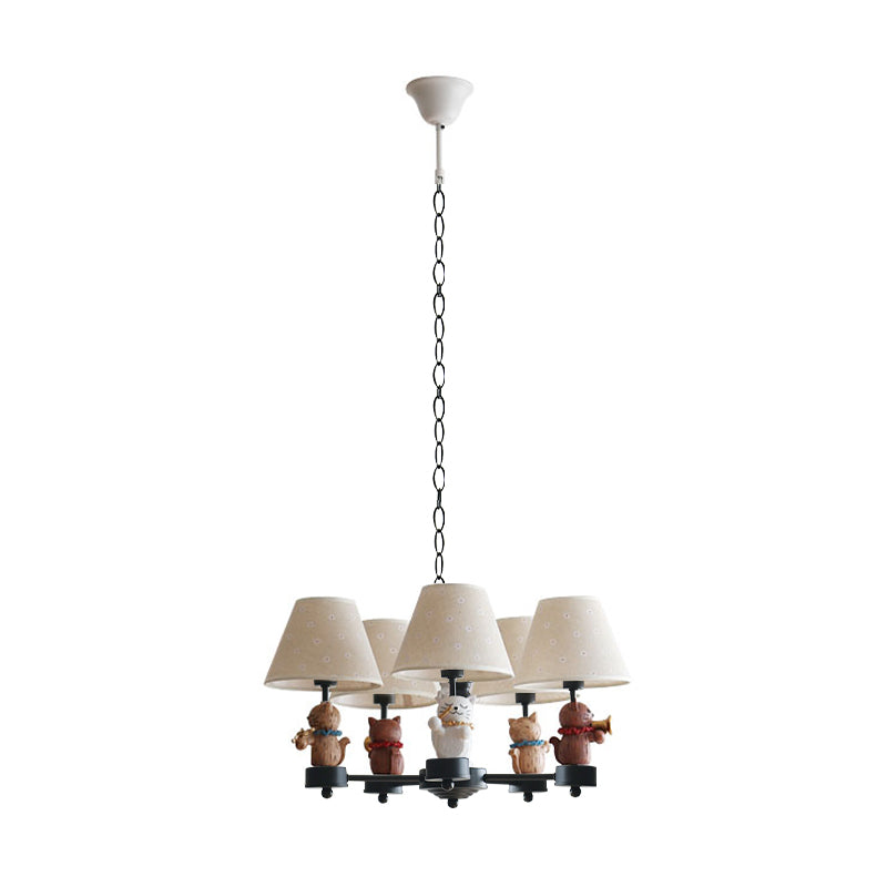 Nordic Style Chandelier with Pet Cat 5 Lights Metal Hanging Light with White Shade for Foyer Clearhalo 'Ceiling Lights' 'Chandeliers' Lighting' options 204522