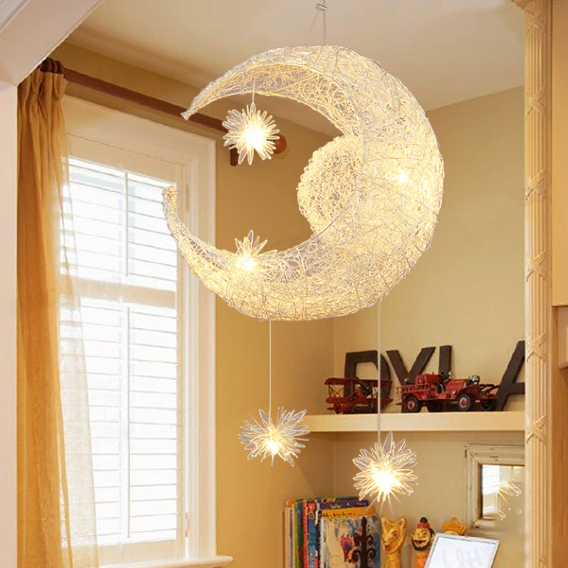 Aluminum Planet Hanging Lamp Modern Romantic Pendant Light in Silver for Kid Bedroom Clearhalo 'Ceiling Lights' 'Pendant Lights' 'Pendants' Lighting' 204546