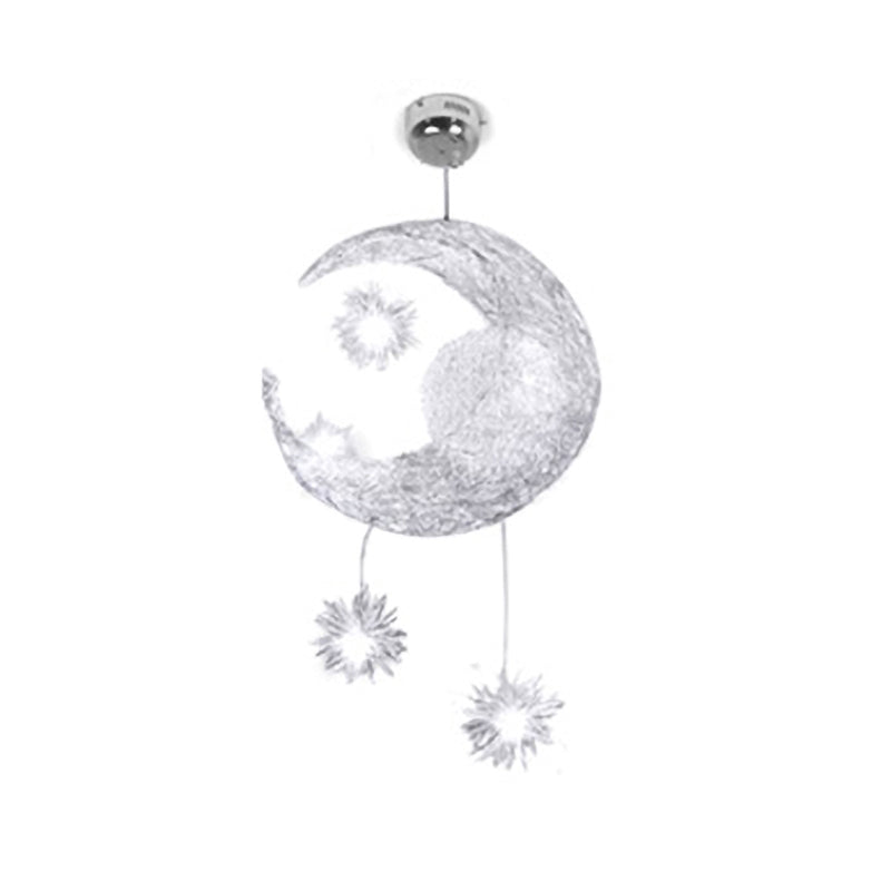 Aluminum Planet Hanging Lamp Modern Romantic Pendant Light in Silver for Kid Bedroom Clearhalo 'Ceiling Lights' 'Pendant Lights' 'Pendants' Lighting' 204548