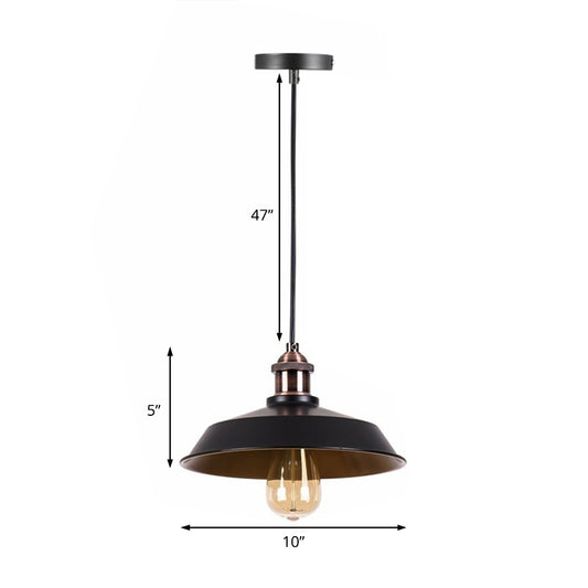 Barn Shade Metal Hanging Pendant Light Vintage 1 Bulb Bakery Light Fixture in Black Clearhalo 'Art Deco Pendants' 'Black' 'Cast Iron' 'Ceiling Lights' 'Ceramic' 'Crystal' 'Industrial Pendants' 'Industrial' 'Metal' 'Middle Century Pendants' 'Pendant Lights' 'Pendants' 'Rustic Pendants' 'Tiffany' Lighting' 204567