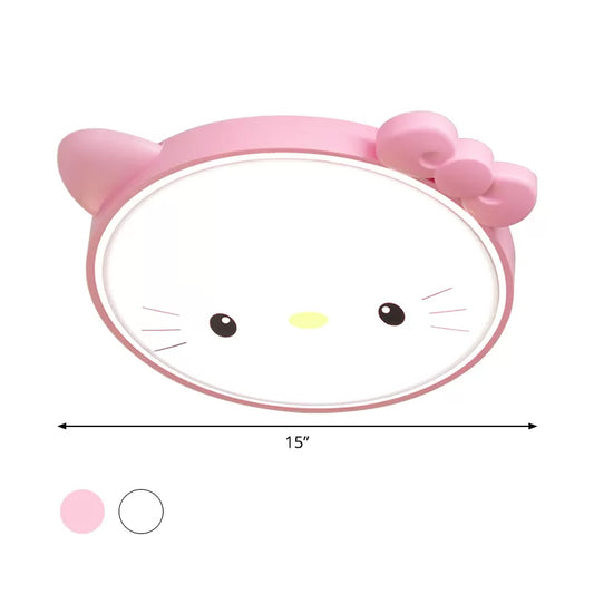 Kitty Girl's Bedroom Ceiling Flush Acrylic Cartoon LED Flush Mount Lighting in Pink/White Clearhalo 'Ceiling Lights' 'Close To Ceiling Lights' 'Close to ceiling' 'Flush mount' Lighting' 2046348