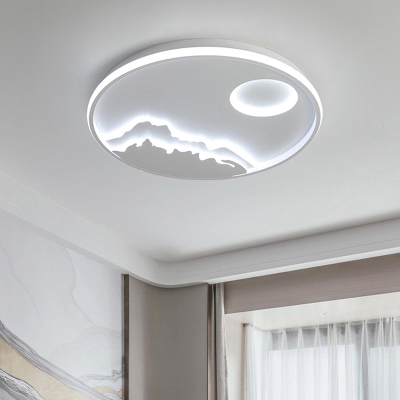 White Ring Flush Light Artistic Acrylic LED Flush Ceiling Light Fixture with Mountain Decor White A Clearhalo 'Ceiling Lights' 'Close To Ceiling Lights' 'Close to ceiling' 'Flush mount' Lighting' 2046411