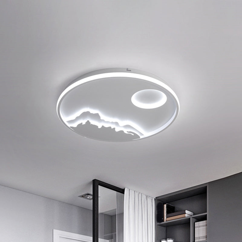 White Ring Flush Light Artistic Acrylic LED Flush Ceiling Light Fixture with Mountain Decor Clearhalo 'Ceiling Lights' 'Close To Ceiling Lights' 'Close to ceiling' 'Flush mount' Lighting' 2046414