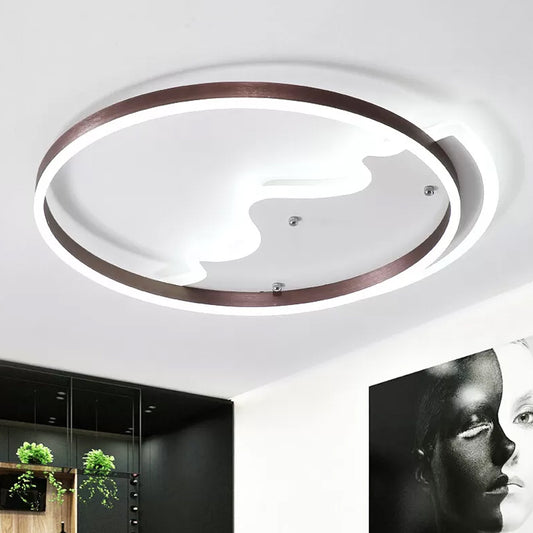 Mountain Living Room Flush Ceiling Light Metal Contemporary LED Flush Mount Lighting Fixture with Metal Ring in Coffee Coffee Clearhalo 'Ceiling Lights' 'Close To Ceiling Lights' 'Close to ceiling' 'Flush mount' Lighting' 2046423