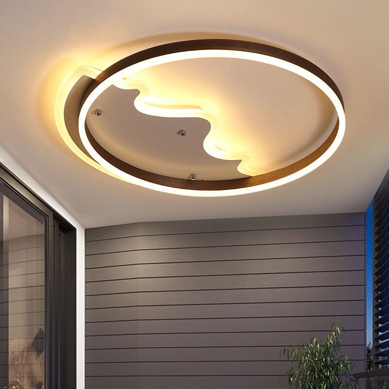 Mountain Living Room Flush Ceiling Light Metal Contemporary LED Flush Mount Lighting Fixture with Metal Ring in Coffee Clearhalo 'Ceiling Lights' 'Close To Ceiling Lights' 'Close to ceiling' 'Flush mount' Lighting' 2046424