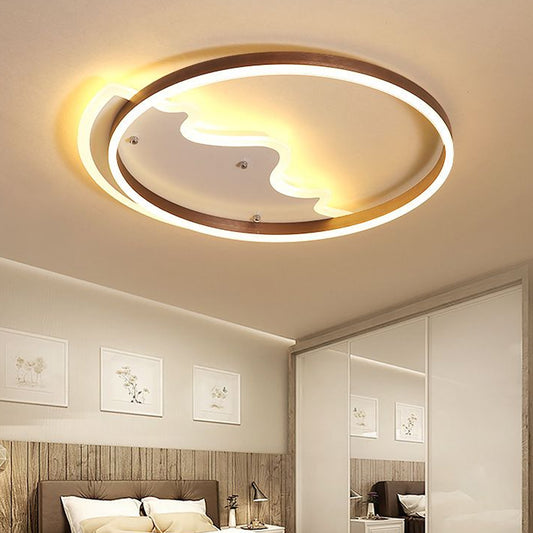 Mountain Living Room Flush Ceiling Light Metal Contemporary LED Flush Mount Lighting Fixture with Metal Ring in Coffee Clearhalo 'Ceiling Lights' 'Close To Ceiling Lights' 'Close to ceiling' 'Flush mount' Lighting' 2046425