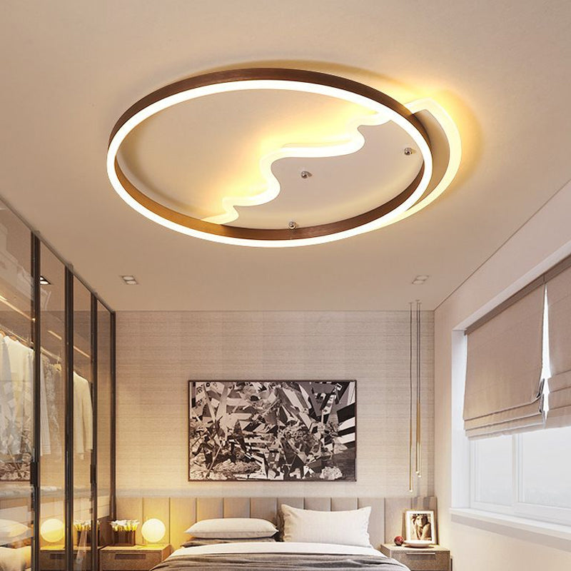 Mountain Living Room Flush Ceiling Light Metal Contemporary LED Flush Mount Lighting Fixture with Metal Ring in Coffee Clearhalo 'Ceiling Lights' 'Close To Ceiling Lights' 'Close to ceiling' 'Flush mount' Lighting' 2046426