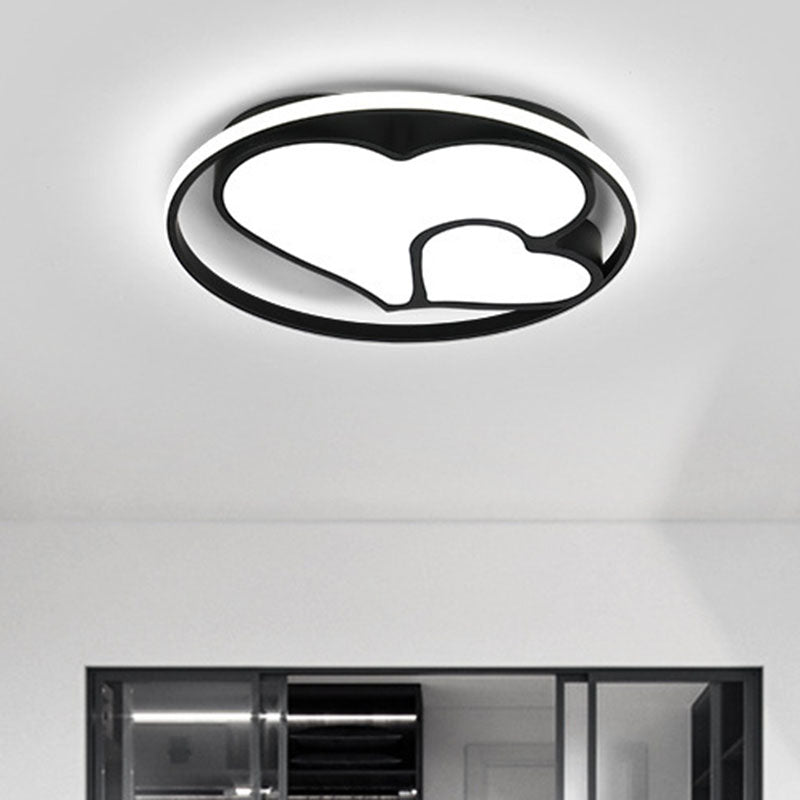 Heart Flush Ceiling Light Contemporary Metal Bedroom LED Flush Mount Lighting Fixture in Black Clearhalo 'Ceiling Lights' 'Close To Ceiling Lights' 'Close to ceiling' 'Flush mount' Lighting' 2046437