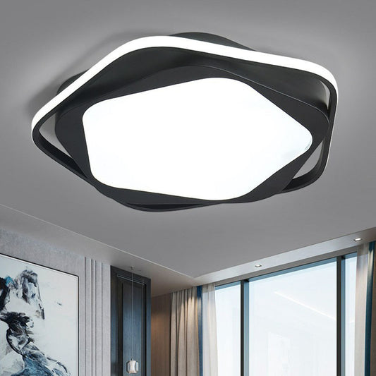 Minimalist Pentagon LED Flush Mount Metal Bedroom Flushmount Ceiling Light in Black Black White Clearhalo 'Ceiling Lights' 'Close To Ceiling Lights' 'Close to ceiling' 'Flush mount' Lighting' 2046493