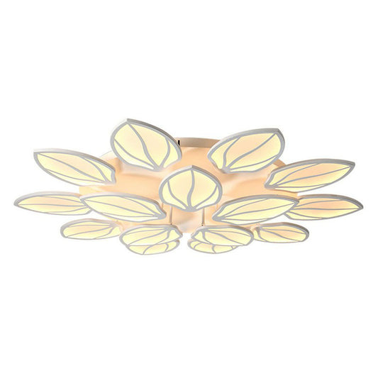 Foliage Acrylic LED Flush Mount Fixture Contemporary White Semi Flush Ceiling Light for Bedroom Clearhalo 'Ceiling Lights' 'Close To Ceiling Lights' 'Close to ceiling' 'Semi-flushmount' Lighting' 2046693