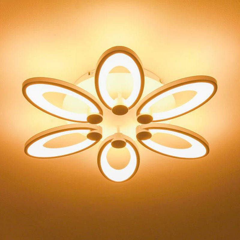 Elliptical LED Semi Flush Mount Modern Acrylic White Flushmount Ceiling Light for Living Room 6 White Warm Clearhalo 'Ceiling Lights' 'Close To Ceiling Lights' 'Close to ceiling' 'Semi-flushmount' Lighting' 2046700