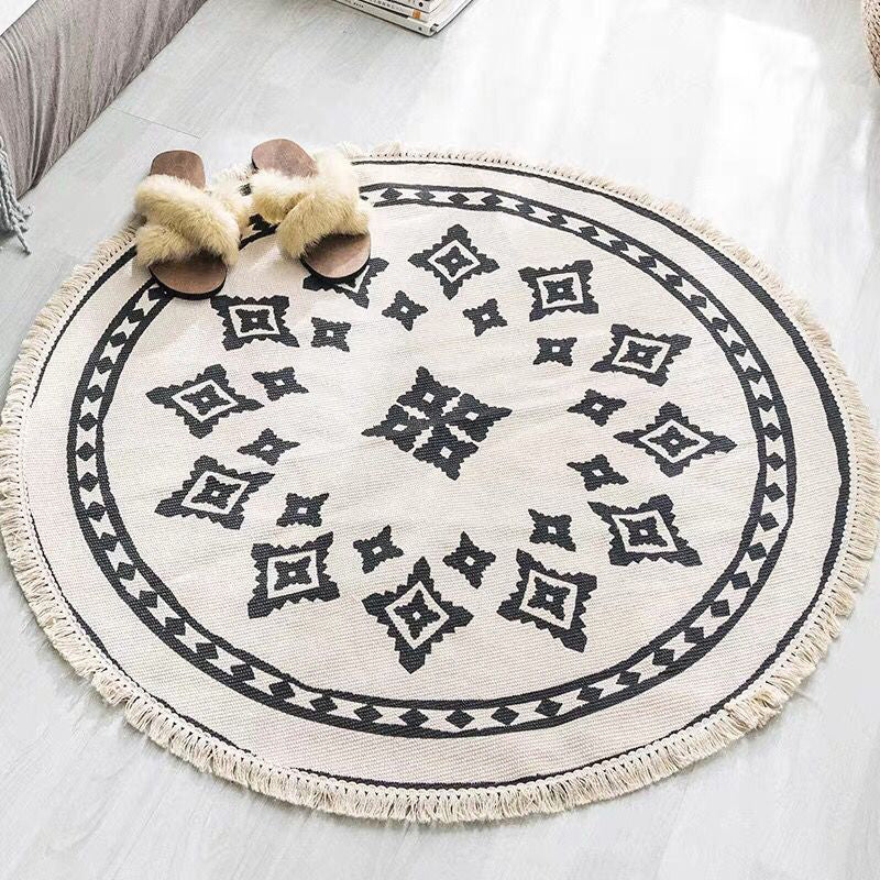 Bohemian Style Bedroom Rug Multicolored Geometric Carpet Cotton Pet Friendly Rug Matte Black Clearhalo 'Area Rug' 'Bohemian' 'Rugs' Rug' 2046760