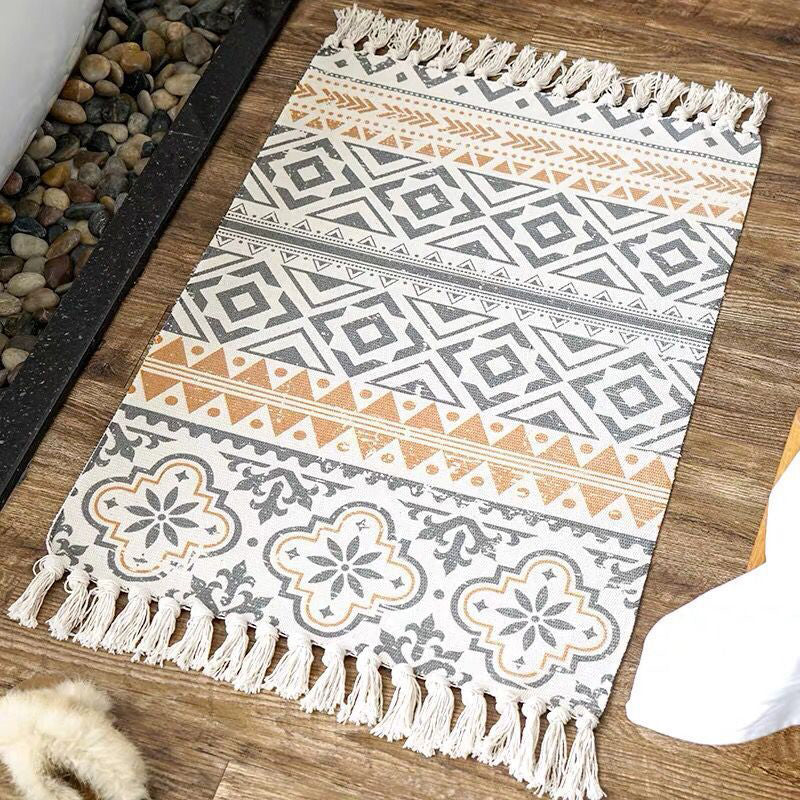 Multi Color Bedroom Rug Funky Geometric Carpet Cotton Machine Washable Pet Friendly Rug with Tassel Black-Orange 2' x 2'11" Clearhalo 'Area Rug' 'Bohemian' 'Rugs' Rug' 2046838