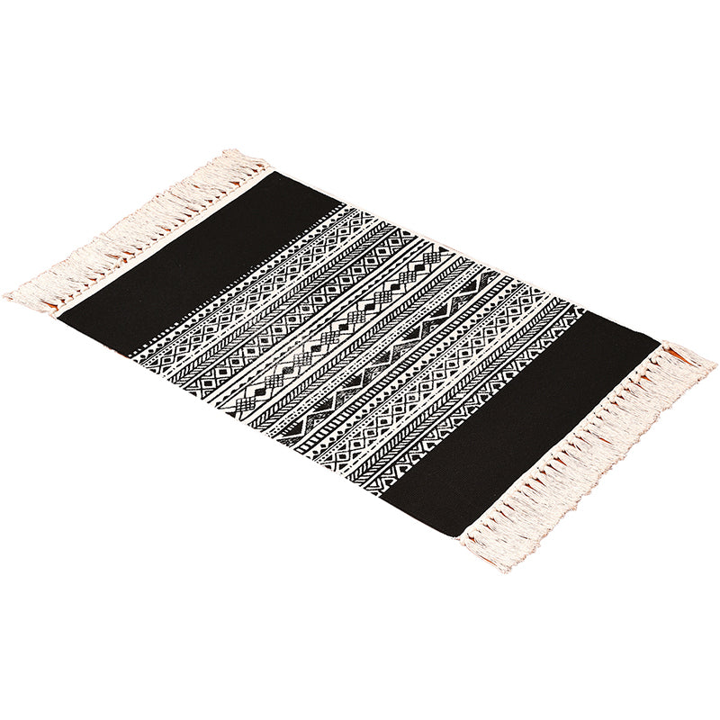 Black Door Rug Boho Tribal Patterned Rug Cotton Machine Wash Pet-Friendly Area Carpet Clearhalo 'Area Rug' 'Bohemian' 'Rugs' Rug' 2046900